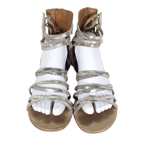 Free People Women's Juliette US7,5 EU38 Silver Metallic Lace Gladiator Sandals