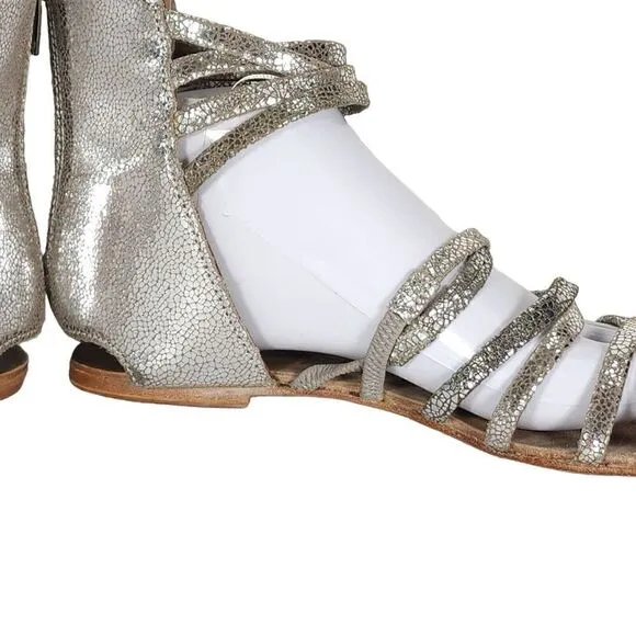 Free People Women's Juliette US7,5 EU38 Silver Metallic Lace Gladiator Sandals