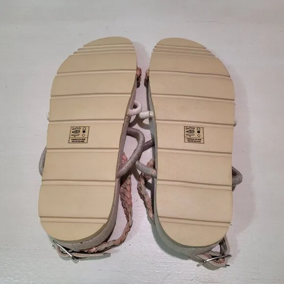 Free People Womens Sz 6.5 Denali Woven Footbed Sandals Neutral Earthy Shoes Boho