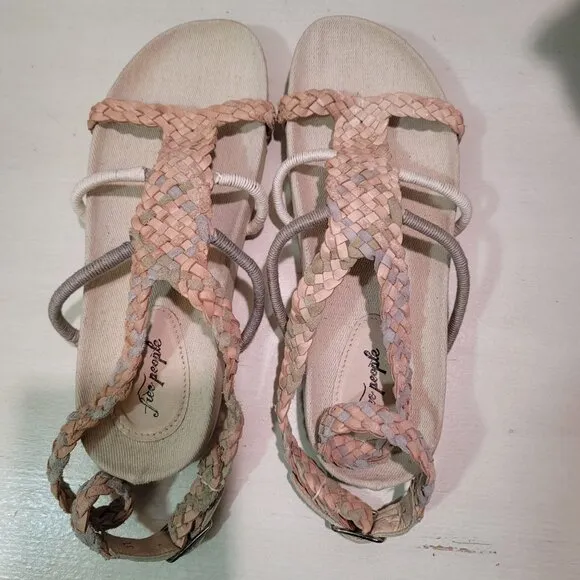 Free People Womens Sz 6.5 Denali Woven Footbed Sandals Neutral Earthy Shoes Boho