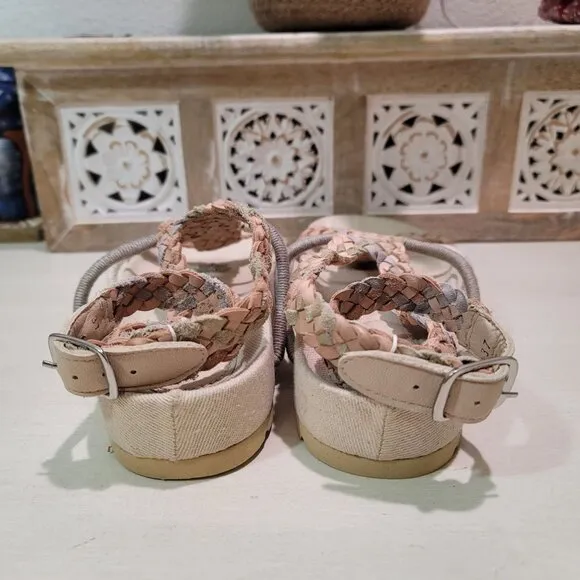 Free People Womens Sz 6.5 Denali Woven Footbed Sandals Neutral Earthy Shoes Boho