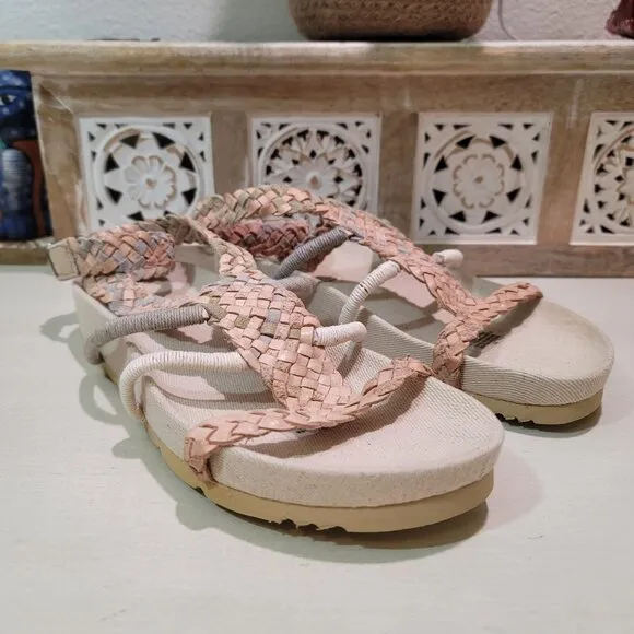 Free People Womens Sz 6.5 Denali Woven Footbed Sandals Neutral Earthy Shoes Boho