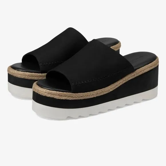 Free People Santorini Espadrille Platform Leather Sandals Black 7.5 New In Box