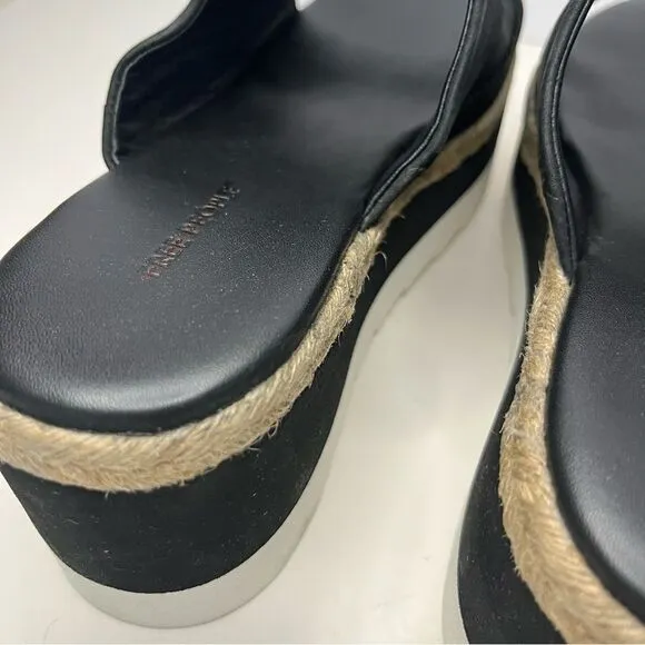 Free People Santorini Espadrille Platform Leather Sandals Black 7.5 New In Box