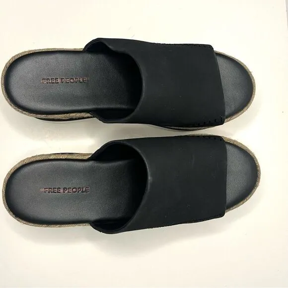 Free People Santorini Espadrille Platform Leather Sandals Black 7.5 New In Box
