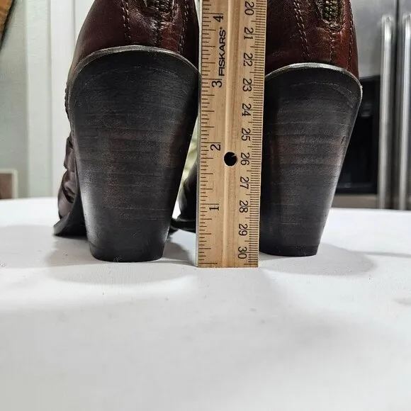 Freebird By Steven Joker Women's Leather Heeled Sandals Size 6 Brown Peep Toe