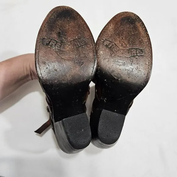 Freebird By Steven Joker Women's Leather Heeled Sandals Size 6 Brown Peep Toe