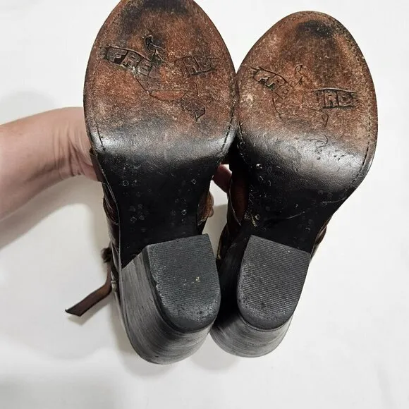 Freebird By Steven Joker Women's Leather Heeled Sandals Size 6 Brown Peep Toe