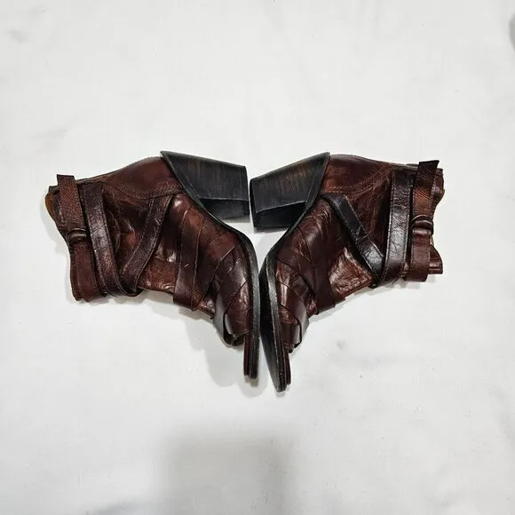 Freebird By Steven Joker Women's Leather Heeled Sandals Size 6 Brown Peep Toe