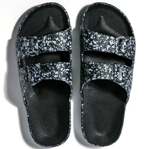 FREEDOM MOSES Two Band Slide Sandals - Black Splatter