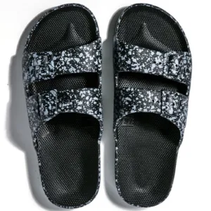 FREEDOM MOSES Two Band Slide Sandals - Black Splatter