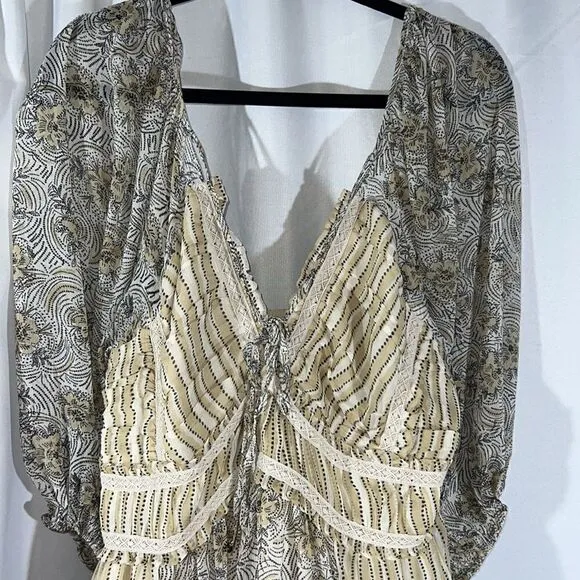FREE PEOPLE YOUR A JEWEL PRINTED MAXI DRESS IN GREY TEA NWT LARGE
