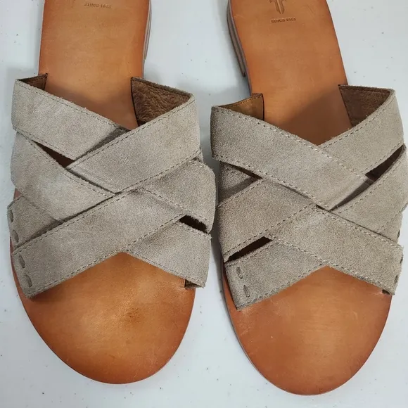 Frye Carla Suede Criss Cross Slip-On Sandals in Ash