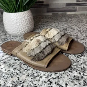 Frye | Women's Riley Tassel Slide Leather Sandal Grey Size 6