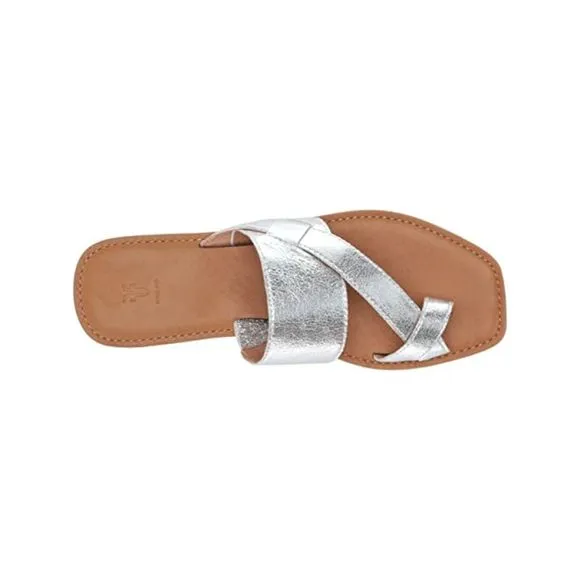 FRYE Womens Silver Metallic Felix Square Toe Slip On Leather Sandals 5.5 M