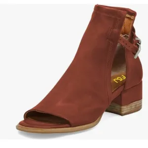 FSJ Saddle Brown Peep Open Toe Cut Out Buckle Block Low Heeled Ankle Bootie