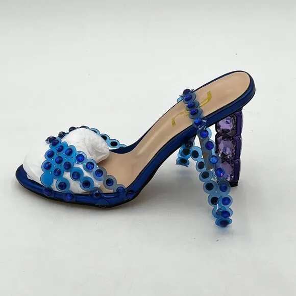 FSJ Women Jeweled High Heel Sandals Rhinestones Diamonds Chunky Block Heel