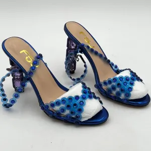 FSJ Women Jeweled High Heel Sandals Rhinestones Diamonds Chunky Block Heel