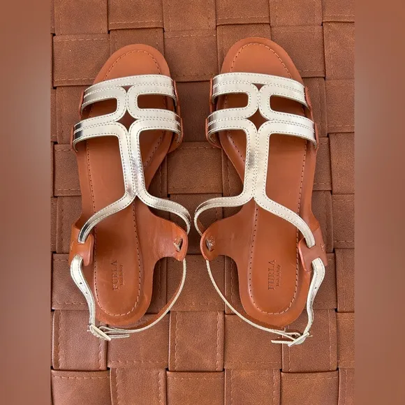 Furla Carmen Vittello Sandals Color Oro Women’s Size 36.5 (US 6) Italy