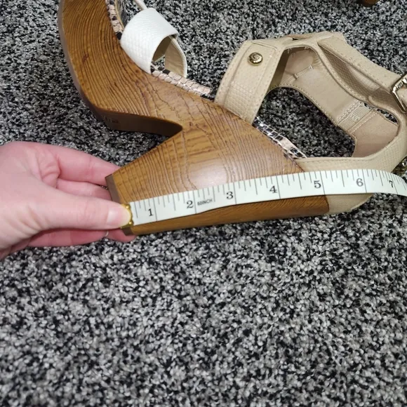 G by guess platform sandals, Chunky Thick Wedge, Tan,White,Snakeskin, Women's 9M