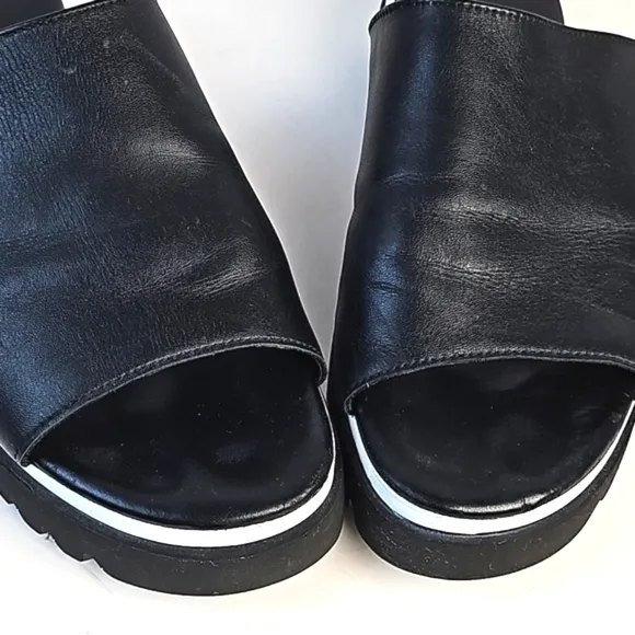 Gabor 44.613 Black Leather Wide Band Slip On Platform Slide Sandal Size 9.5