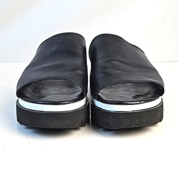 Gabor 44.613 Black Leather Wide Band Slip On Platform Slide Sandal Size 9.5