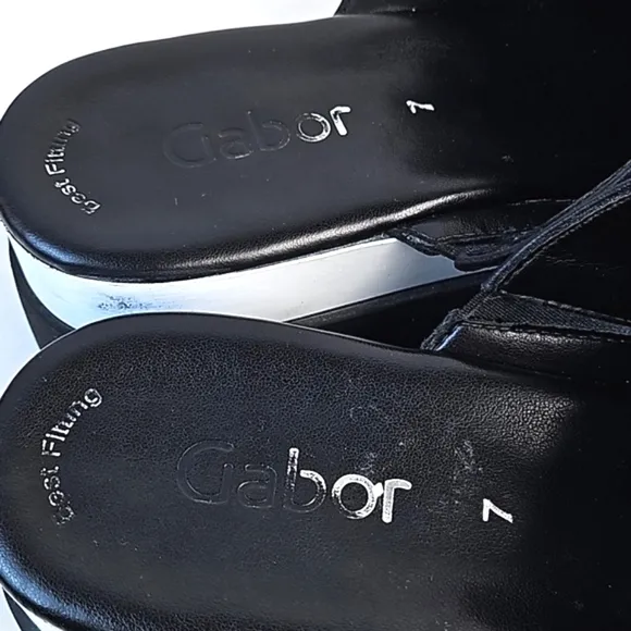 Gabor 44.613 Black Leather Wide Band Slip On Platform Slide Sandal Size 9.5