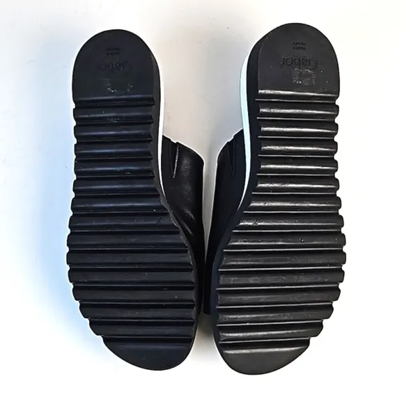 Gabor 44.613 Black Leather Wide Band Slip On Platform Slide Sandal Size 9.5