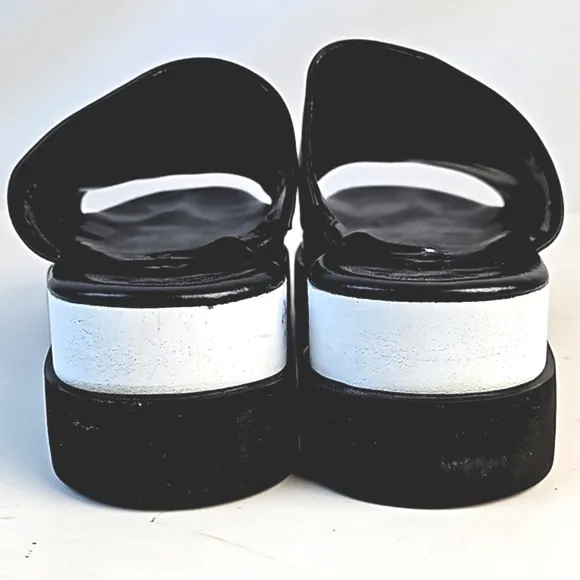 Gabor 44.613 Black Leather Wide Band Slip On Platform Slide Sandal Size 9.5