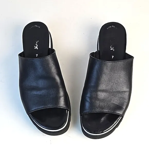 Gabor 44.613 Black Leather Wide Band Slip On Platform Slide Sandal Size 9.5