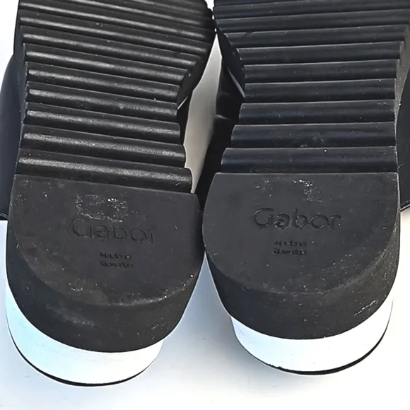 Gabor 44.613 Black Leather Wide Band Slip On Platform Slide Sandal Size 9.5
