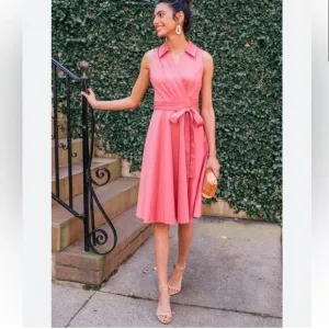 Gal Meets Glam Heather Sleeveless Wrap Shirt Dress in Rosemist‎ Sz 20