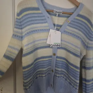 Ganni Blue and Cream Cardigan Sweater