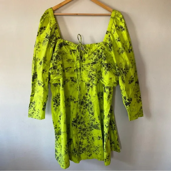 Ganni Floral-Print Organic-Cotton Mini Dress Size 4X/24 NWOT
