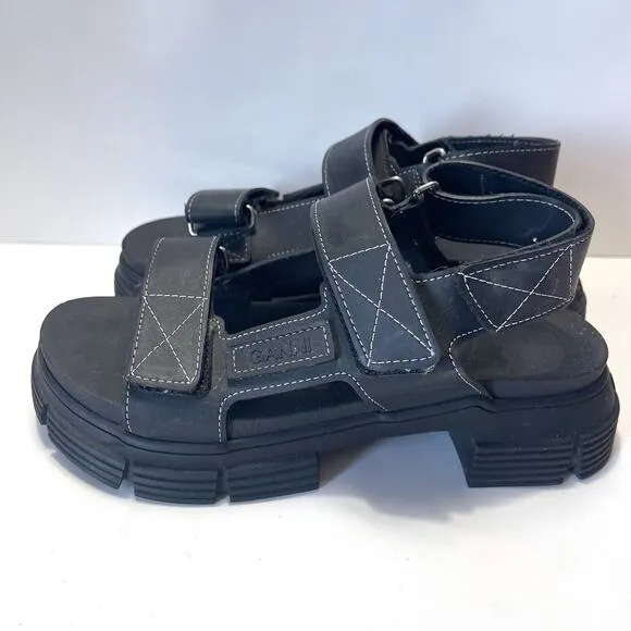GANNI Recycled Rubber Chunky Sandals in Black Size 38/8