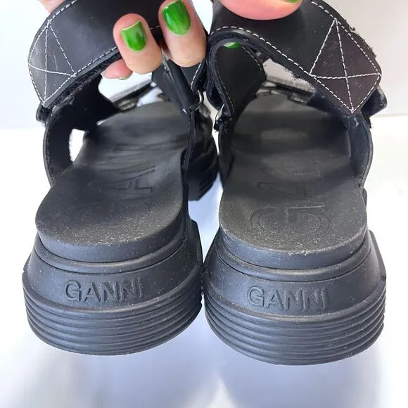 GANNI Recycled Rubber Chunky Sandals in Black Size 38/8
