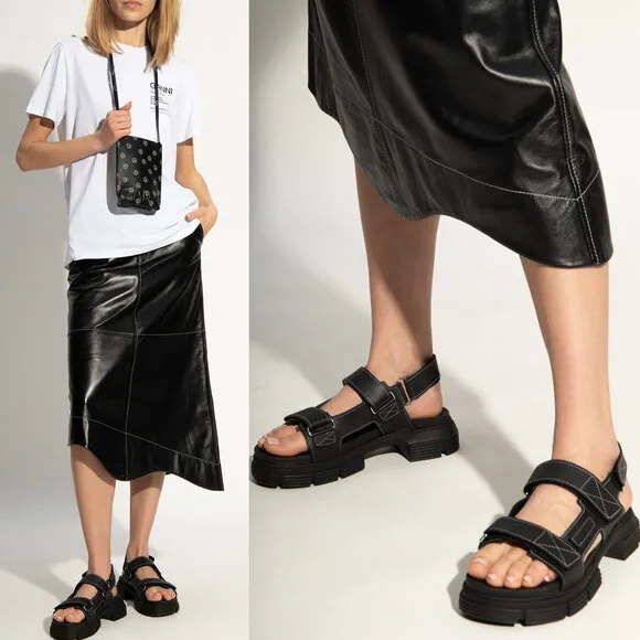 GANNI Recycled Rubber Chunky Sandals in Black Size 38/8