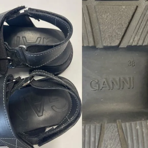 GANNI Recycled Rubber Chunky Sandals in Black Size 38/8