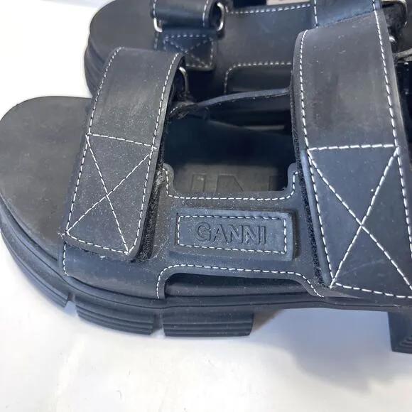GANNI Recycled Rubber Chunky Sandals in Black Size 38/8