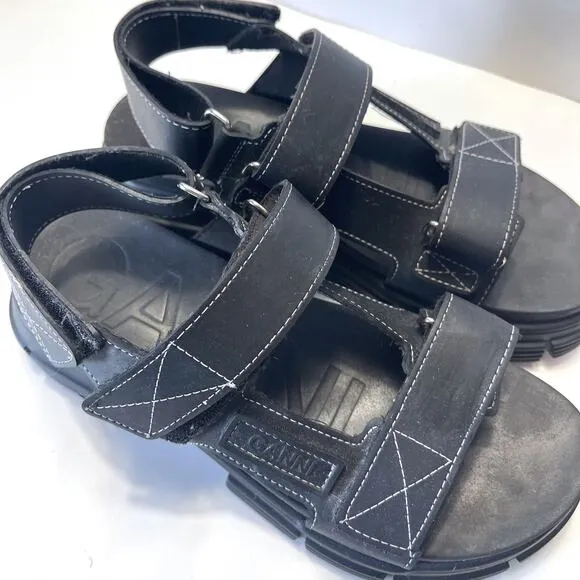 GANNI Recycled Rubber Chunky Sandals in Black Size 38/8