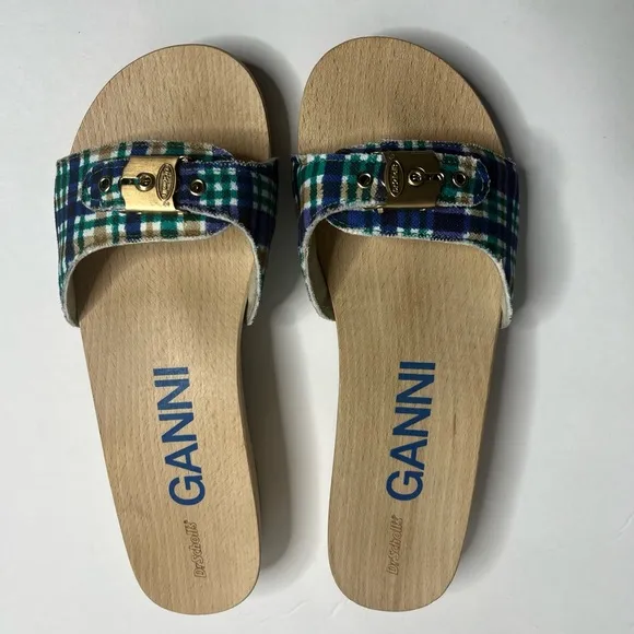 GANNI x Dr. Scholl Wooden Clog Mule Sandals Blue Iris Size 10