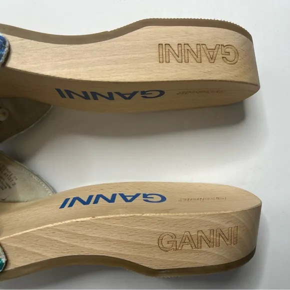 GANNI x Dr. Scholl Wooden Clog Mule Sandals Blue Iris Size 10