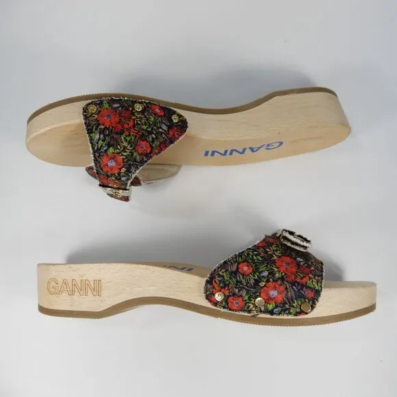 GANNI X Dr. Scholl's Original Clog Sandals Size 9 Floral Beet Red Retro NEW $225