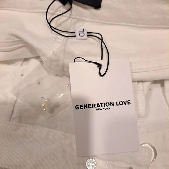 Generation Love Revolve Women's Vita Pearl Embellished Denim Shorts White 29 NWT