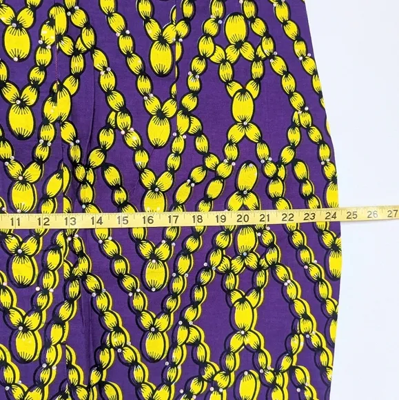 Genuine Ankara Pencil Skirt 100% Cotton Rhinestone Purple Yellow Black - sz 16