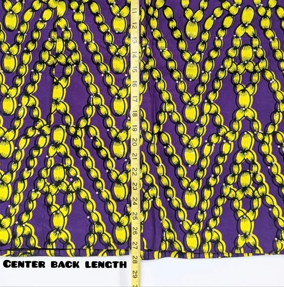 Genuine Ankara Pencil Skirt 100% Cotton Rhinestone Purple Yellow Black - sz 16