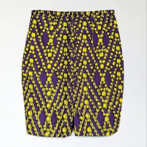 Genuine Ankara Pencil Skirt 100% Cotton Rhinestone Purple Yellow Black - sz 16