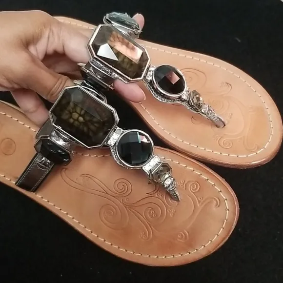 GEOX Italian Leather Embellished Dressy Sandals