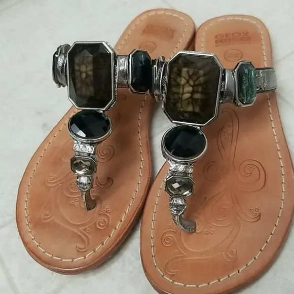 GEOX Italian Leather Embellished Dressy Sandals