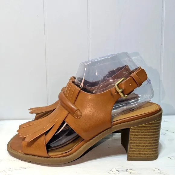 GH Bass Palmer Kiltie Fringe Heeled Sandal in Tan Size 7 Boho Festival Concert